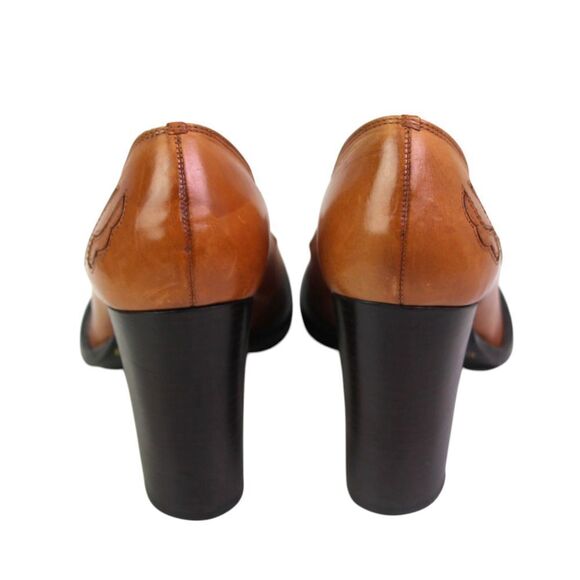 Enzo Angiolini BROWN REAL LEATHER HIGH HEEL ROUND TOE CLASSIC PUMP SHOES Sz 9.5M - Picture 4 of 11